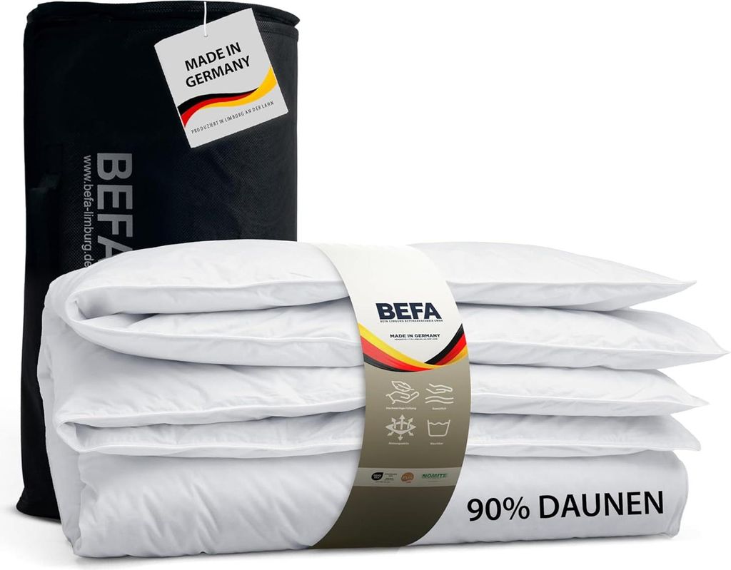 BEFA NATUR Daunendecke Sommer 155x220 cm | 90% Daunen & 10% Federn 316g Füllgewicht Allergiker geeignet (NOMITE) Tierwohl (DOWNPASS)