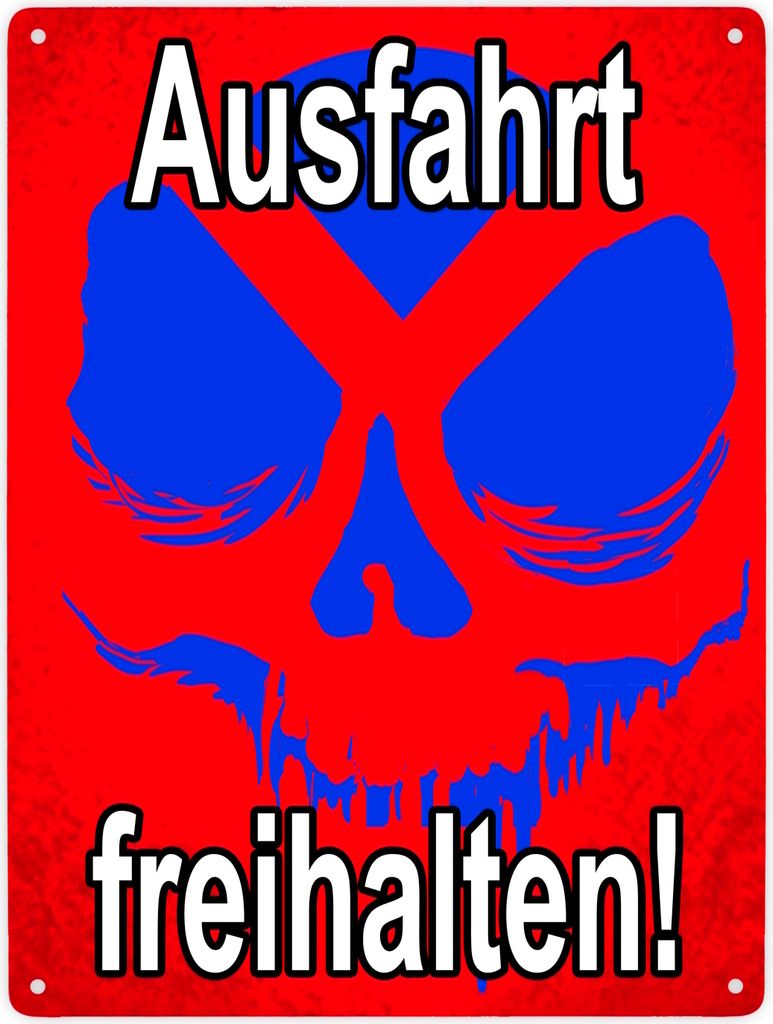 Metallschild XXL in 28x38 cm Ausfahrt freihalten! - mit Totenkopf Halteverbot