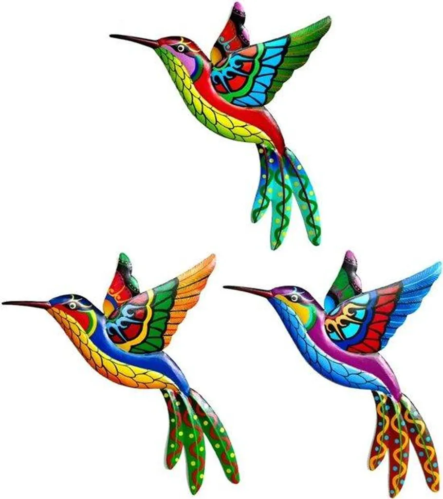 Colibri Mural en Métal Coloré - Trio en Fer Forgé pour Salon et Chambre
