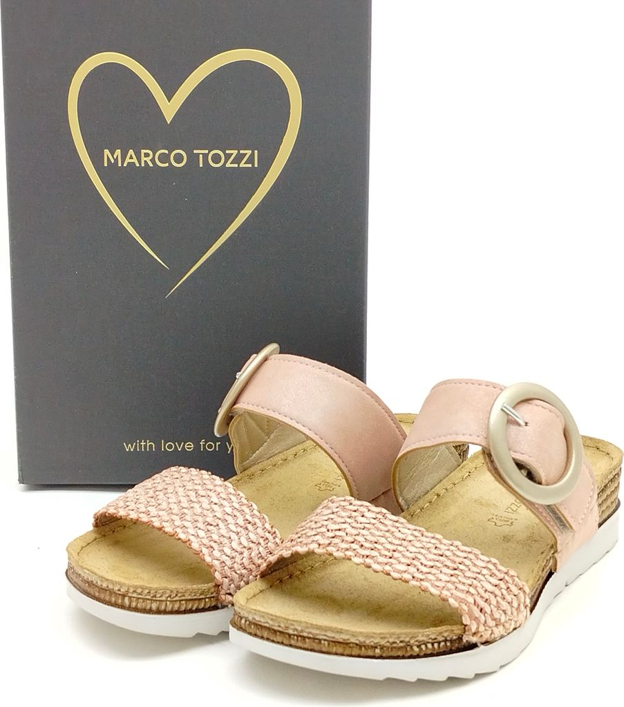 Marco Tozzi Damen Klett Pantolette mit goldener Zierschnalle rose 36