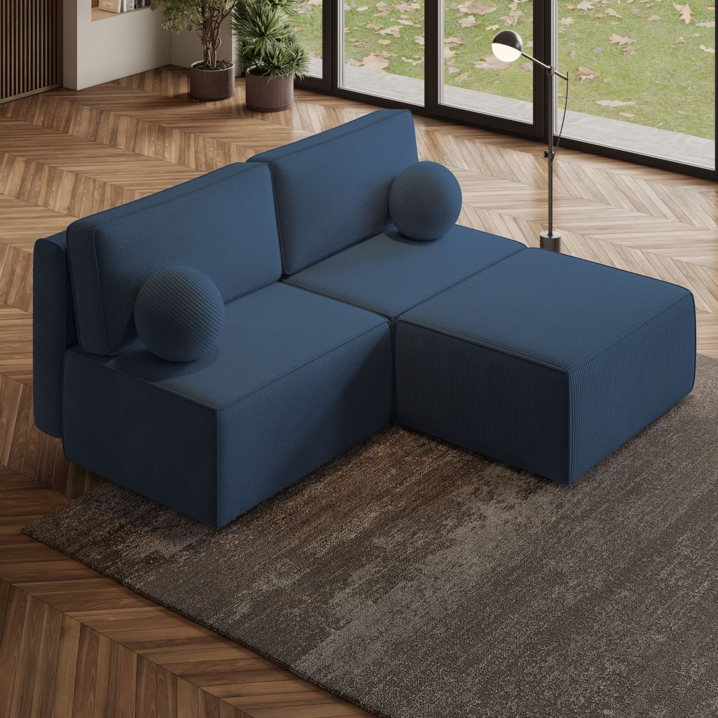 Masseno Modulare Ecksofa VARNA P mit Schlaffunktion L-Form, Sofa mit Bettkasten, Wohnzimmersofa, Couch, Soffa, Bettsofa, Couchgarnitur- Blau, POSO 05