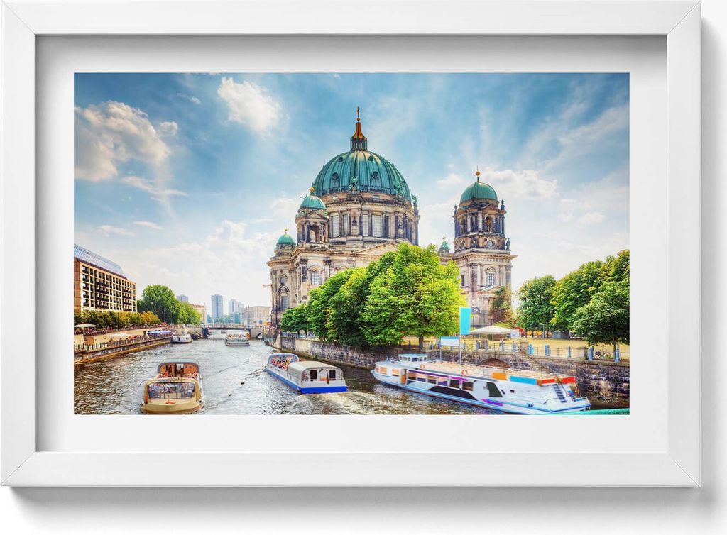 Berliner Dom Deutschland– Wandbild mit Rahmen – Gerahmtes Bild – Wanddekoration – 30x20 cm – Weiß Rahmen