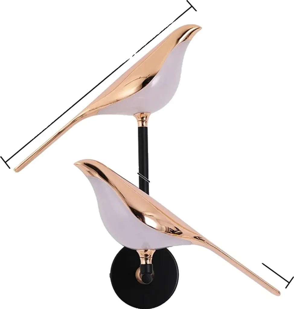 2 Applique LED Uccelli Design Moderno Oro Rosa - Luce Calda 3000K