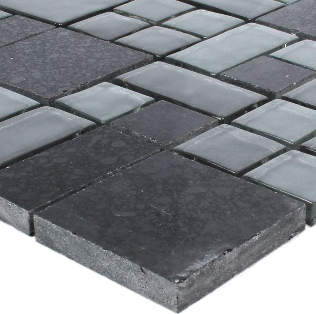 Glas Naturstein Mosaikfliesen Lauria Schwarz Verbund