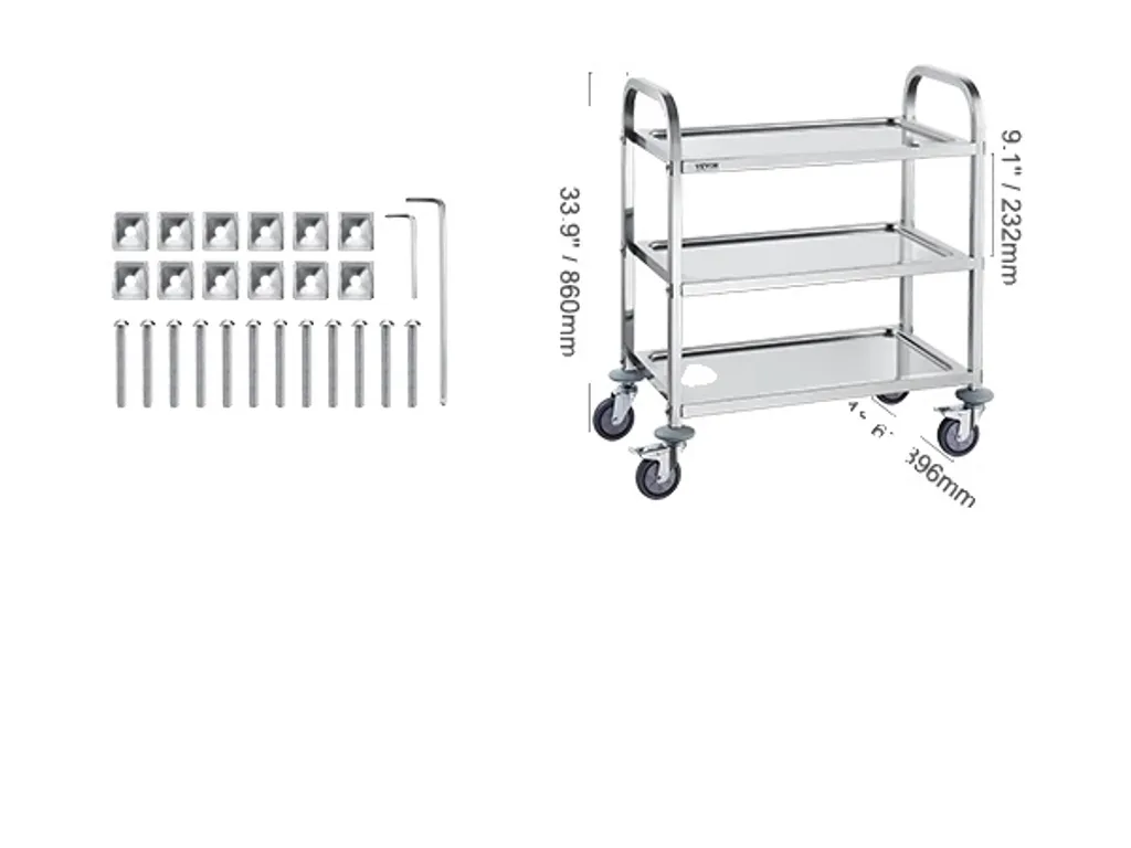 Chariot utilitaire de cuisine et atelier : meuble de service à 3 bacs