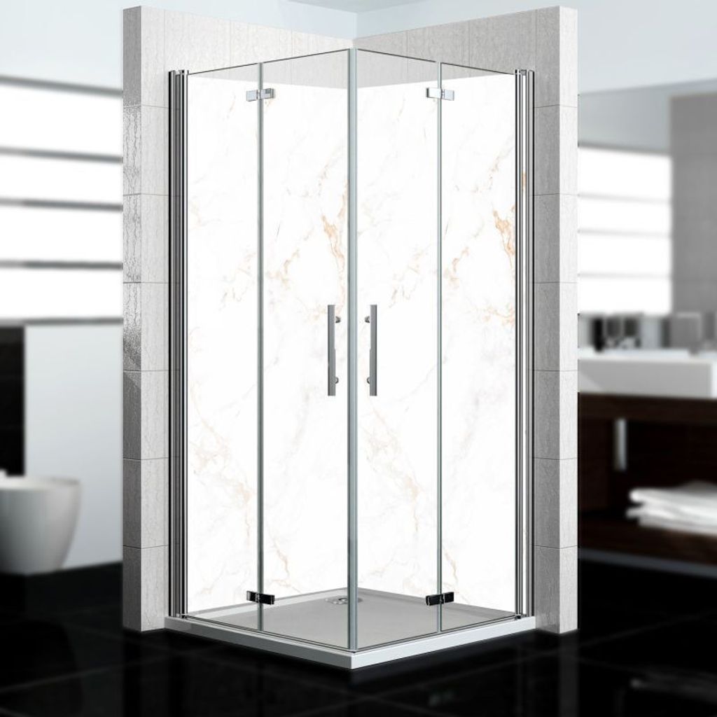 dedeco Eck-Duschrückwände Aluminium wasserfest Motiv: Marmor V18, 2 x 80x210x0,3cm, Fliesenersatz fugenlos Wandverkleidung Wandpaneele, Germany