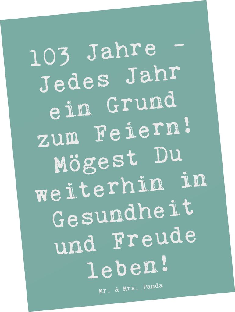 Mr. & Mrs. Panda Postkarte Spruch 103. Geburtstag - Produktbild 