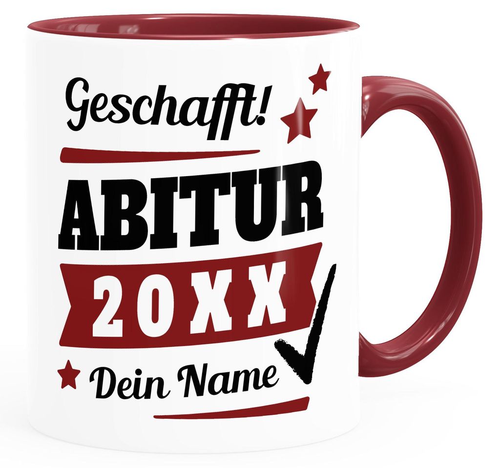 SpecialMe Tasse Abitur Abi mit Name und Jahr personalisiert Geschenk Abiturient Schulabschluss Tochter Sohn bordeauxrot Keramik-Tasse