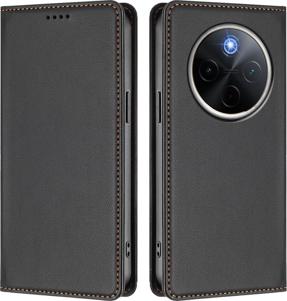 Handyhülle für Vivo Y300 Pro, Kunstleder Klapphülle Stoßfeste Magnetische Hülle mit Ständer Schwarz