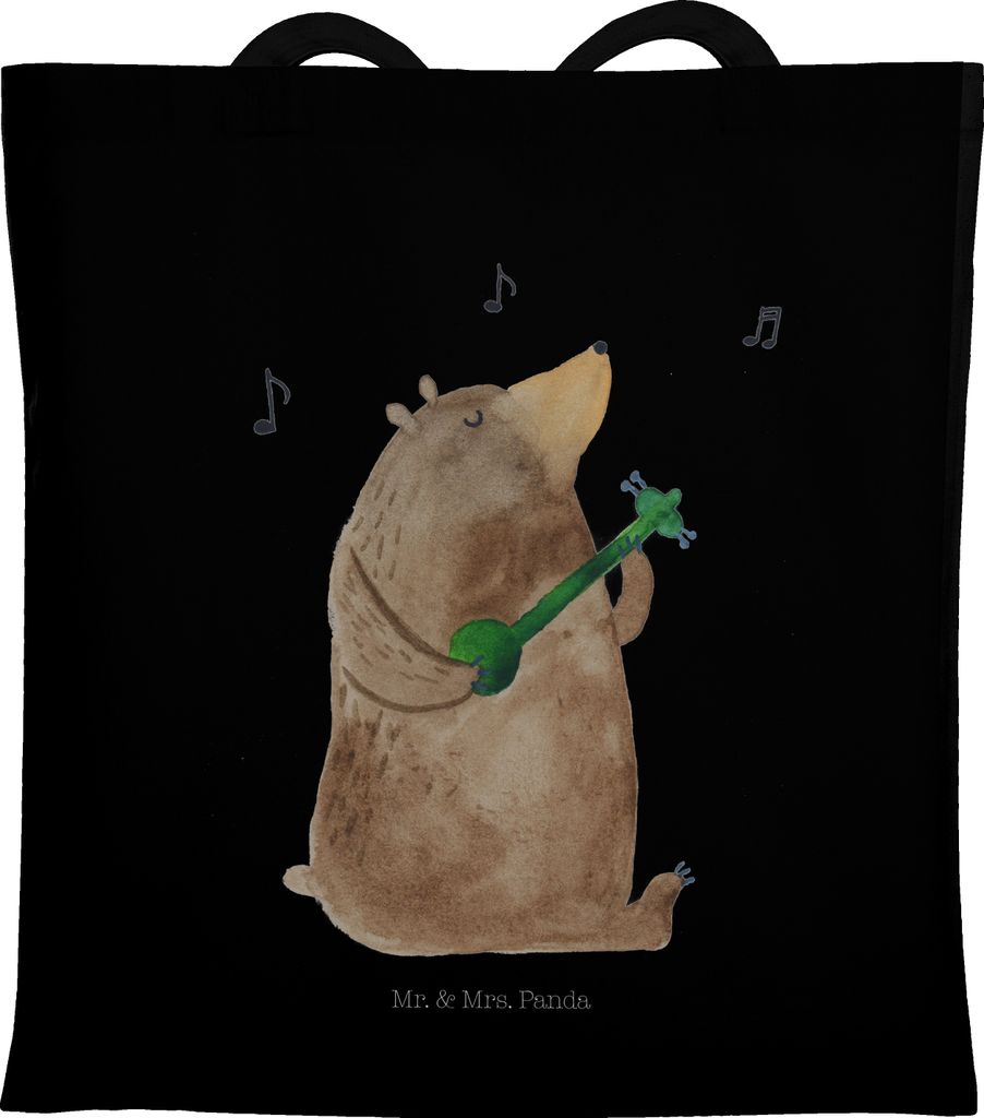 Mr. & Mrs. Panda Shopping Tasche Bär Lied - Schwarz - Geschenk, Tote Bag, Schultasche, Beutel, Song, Teddy, Valentinstag, Tragetasche, Herz, Frau