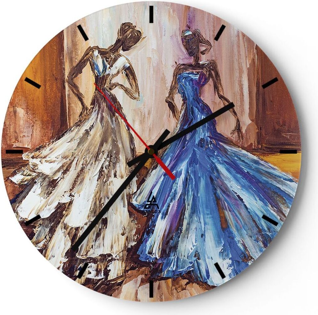 Wanduhr - Rund - Glasuhr - Frauen Kleider Öl - 40x40cm - Schleichendes Uhrwerk - Lautlos - zum Aufhängen bereit - Dekoration Modern - Wanddekorat...