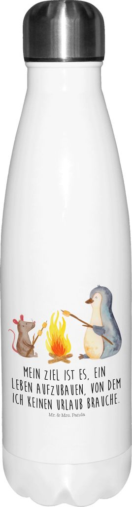 Mr. & Mrs. Panda Thermo-Trinkflasche Pinguin Lagerfeuer - Weiß - Geschenk, Marshmallows, Grillen, Thermosflasche, thermobehälter, Trinkflasche, t...