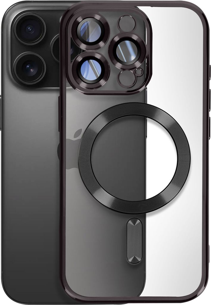 Avizar, MagSafe Silikonhülle für iPhone 16 Pro Max mit verchromter Umrandung, Schwarz