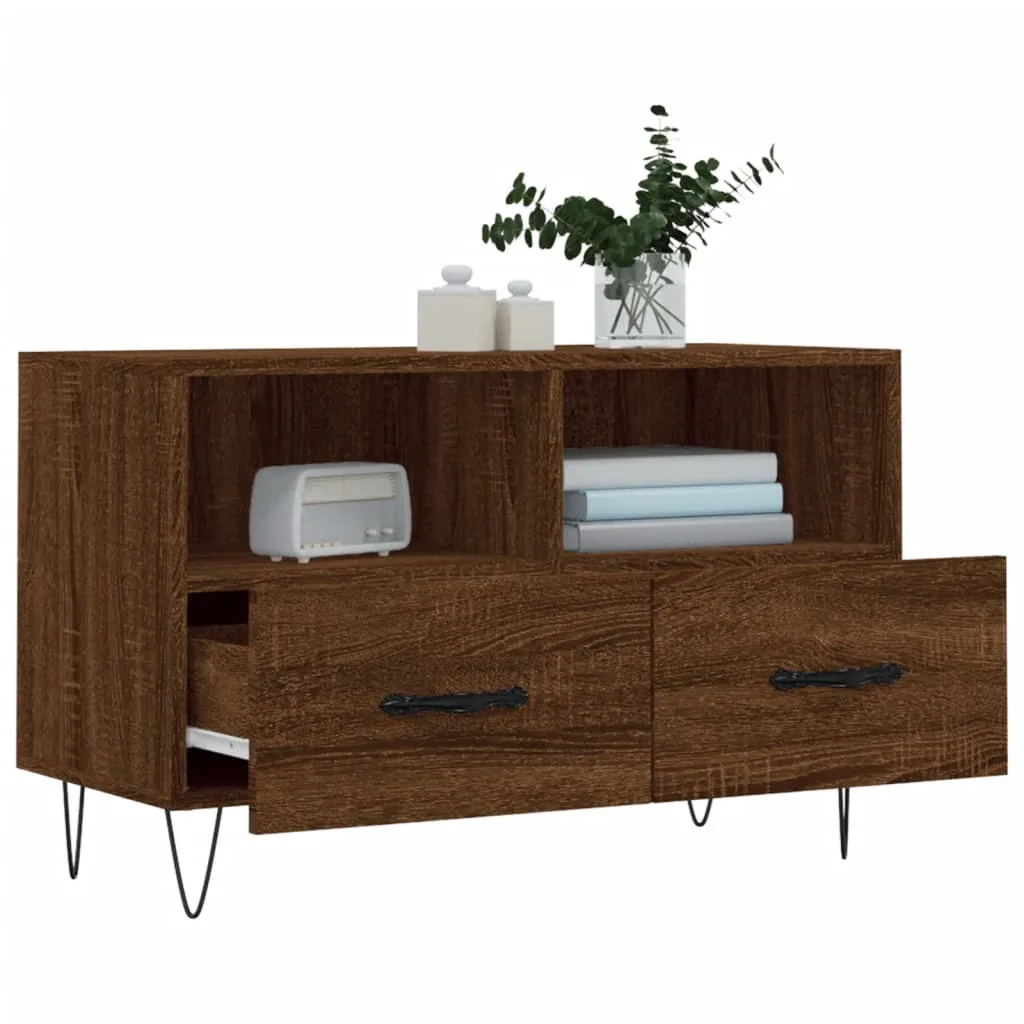 Support TV 80 cm brun chêne pour salon et chambre - Design compact