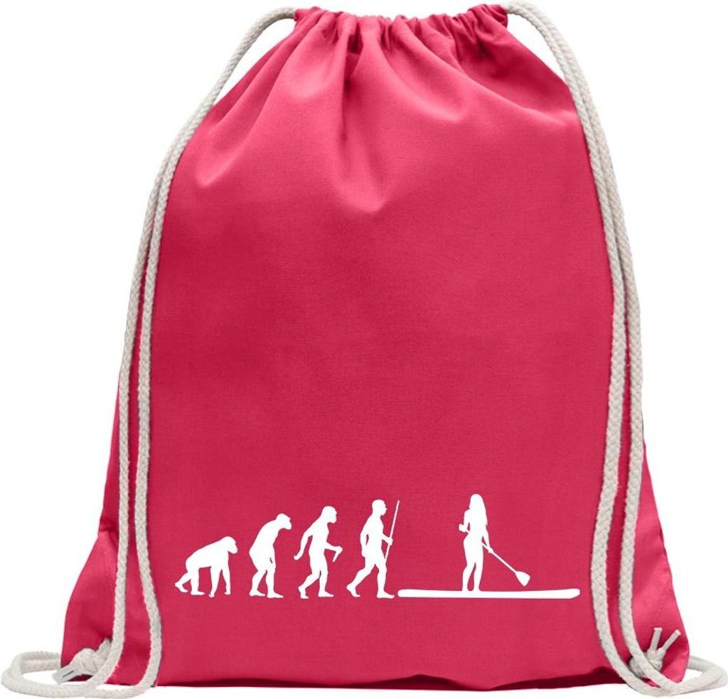 Kiwistar - Turnbeutel - pink - Stand Up Paddling Evolution - Fun Rucksack Sport Beutel Gymsack Baumwolle mit Ziehgurt