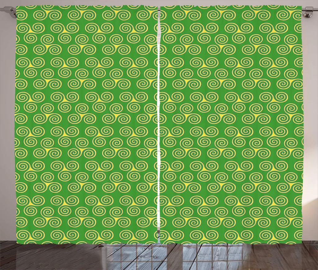 Rideau Universel Anti-Regards 280x225 cm Motif Triskele Vert et Moutarde
