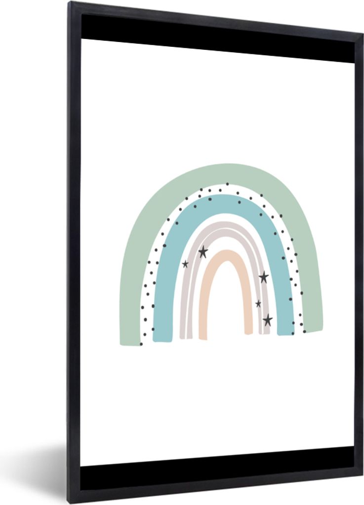 MuchoWow Gerahmtes Poster Regenbogen - Kinder - Sterne - Tupfen - Pastell 60x80 cm - Poster mit Schwarzem Bilderrahmen Wandposter Rahmen Foto Bil...