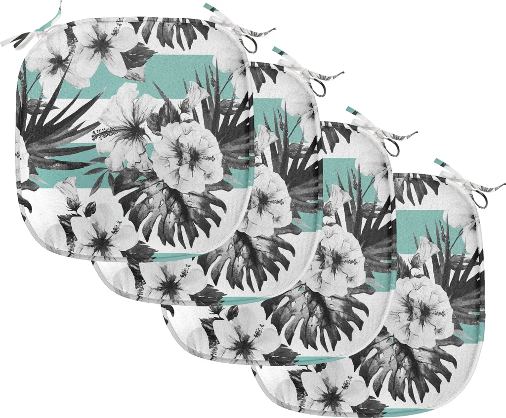 Galettes de Chaise à Motif Hibiscus Lot de 4 avec Sangles de Maintien