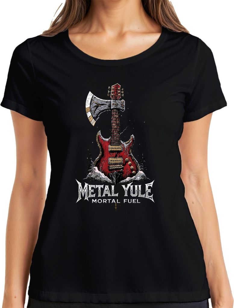 Metal Yule Mortal Fuel Weihnachtsmetal E Gitarre Rock Geschenk Damen T-Shirt, Schwarz, XL