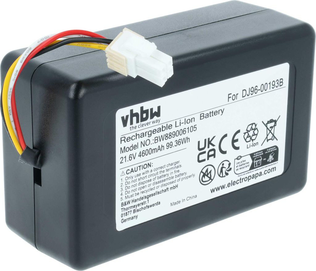vhbw Akku kompatibel mit Samsung Powerbot VR1AM7010U5/AA, R7040, R7090, R7070, SR20J9259U, R7065, SU20J9259U Staubsauger (4,6 Ah, 21,6 V, Li-Ion)