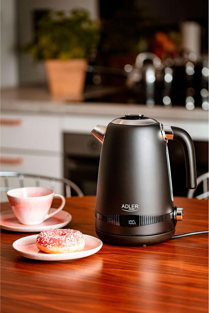 Adler AD 1295b Wasserkocher – 1,7 Liter, LCD-Display, Temperaturregelung 40–100°C, Schwarz