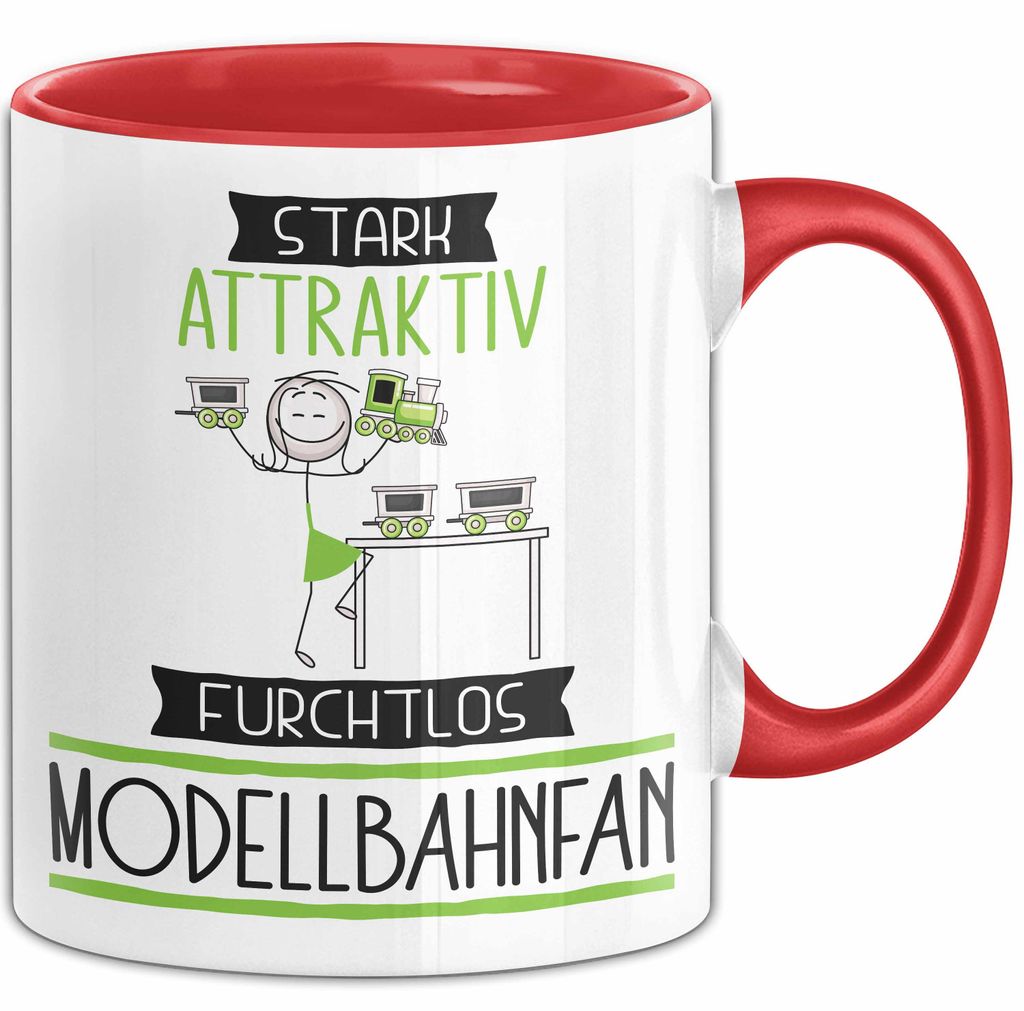 Modellbahnfan Tasse Geschenk Becher Stark Attraktiv Furchtlos Modellbahnfan Lustige Geschenkidee (Rot)