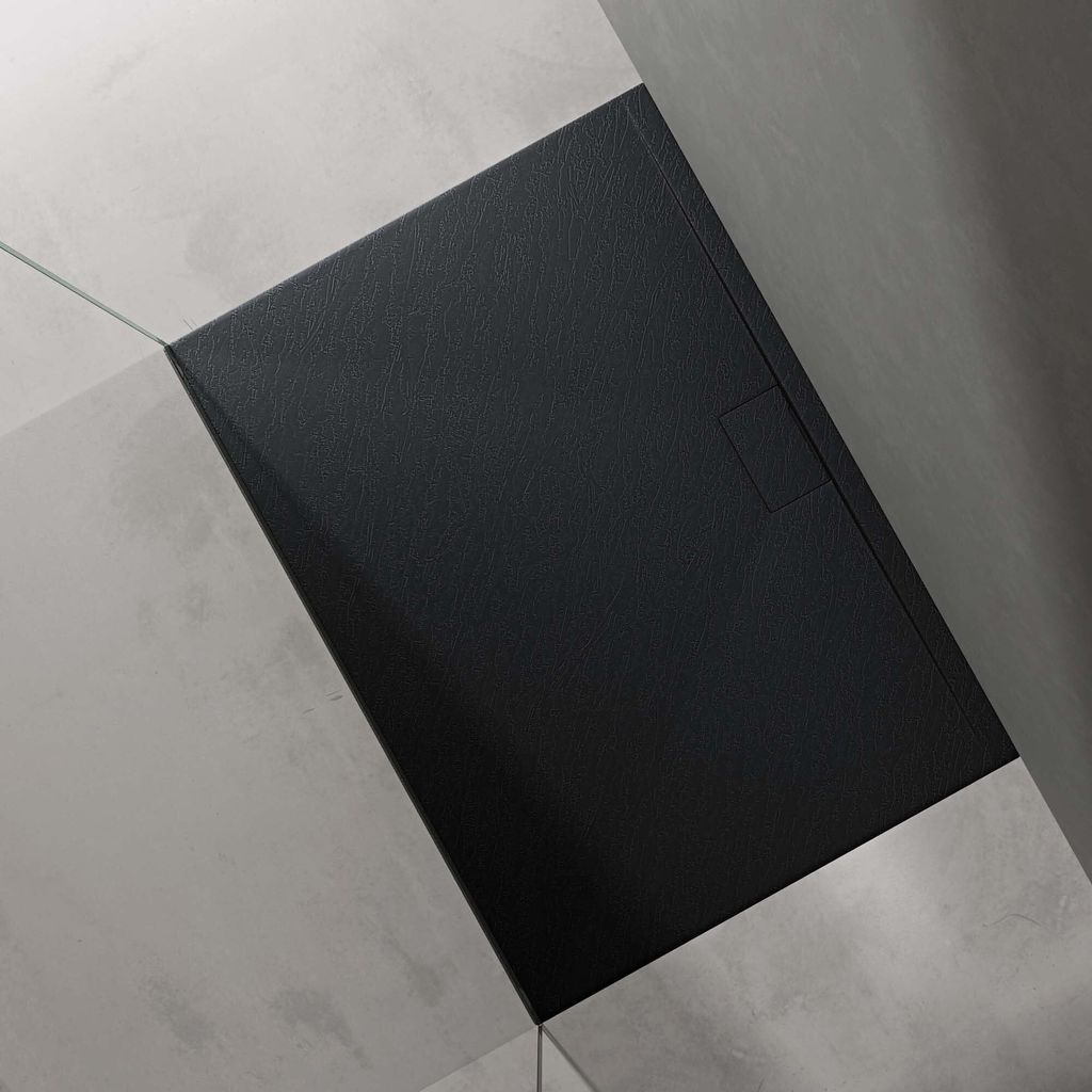 doporro Duschtasse Duschwanne 100x140x3 flach Mineralguss in Anthrazit inkl. Ablaufgarnitur AL06 DIN-Anschlüsse für bodengleiche Montage geeignet...