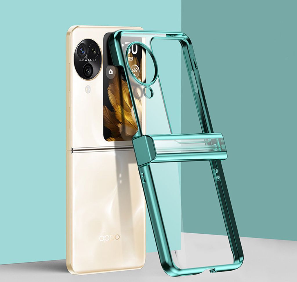 Hülle für Oppo Find N3 Flip mit Scharnierschutz, Ultradünne Transparent Harte PC Galvanik Schutzhülle Grün