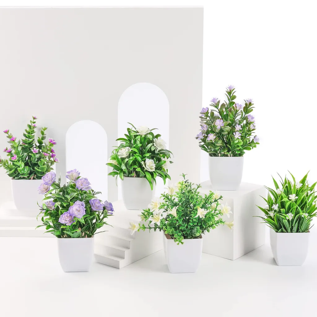 Mini Plantes Artificielles Décoratives en Pot pour Étagère et Salle de Bain