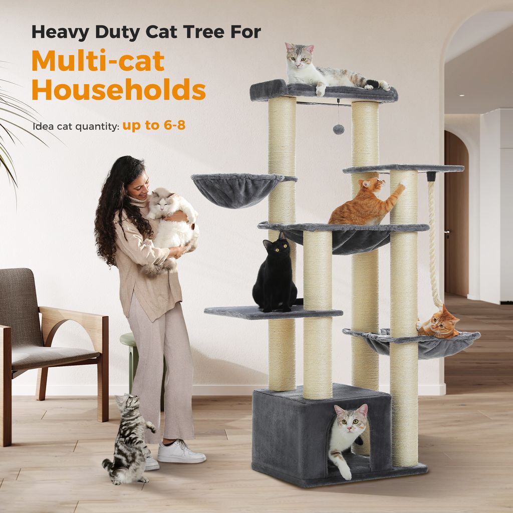 Purpurra Kratzbaum Extra-Dick Stmme XXL Stabil fr Grosse Katzen, 114/170  cm