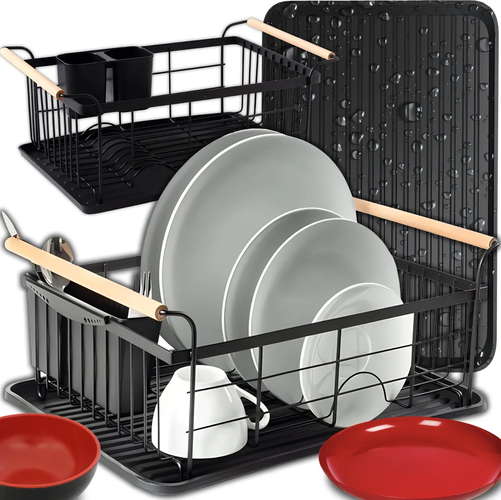 Retoo Égouttoir à Vaisselle à 2 Étages avec Panier à Couverts Noir