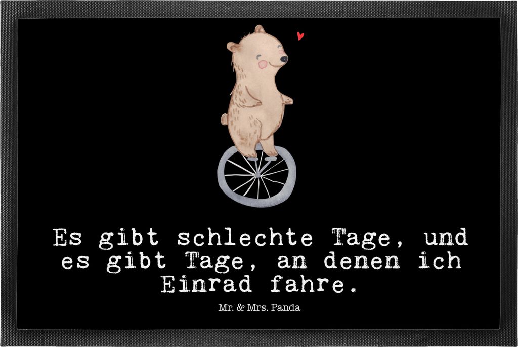 Mr. & Mrs. Panda abstreifer Bär Einrad fahren 50 x 75 cm - Schwarz - Geschenk, Schmutzfangmatte, Schmutzmatte, Bodenvorleger, Fußabstreifer, Gumm...