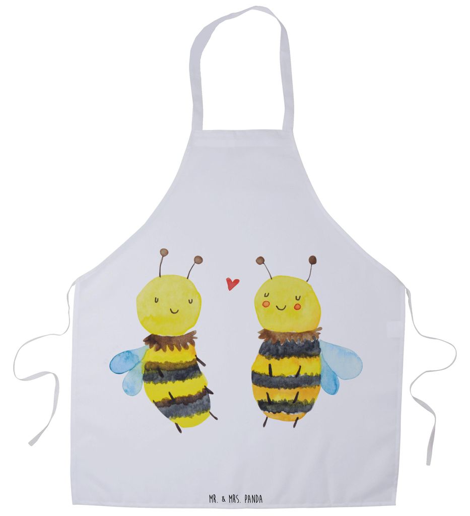 Mr. & Mrs. Panda Kochschürze Biene Verliebt - Weiß - Geschenk, Barista Schürze, Vorbinder, Küchenzubehör, Grillschürze