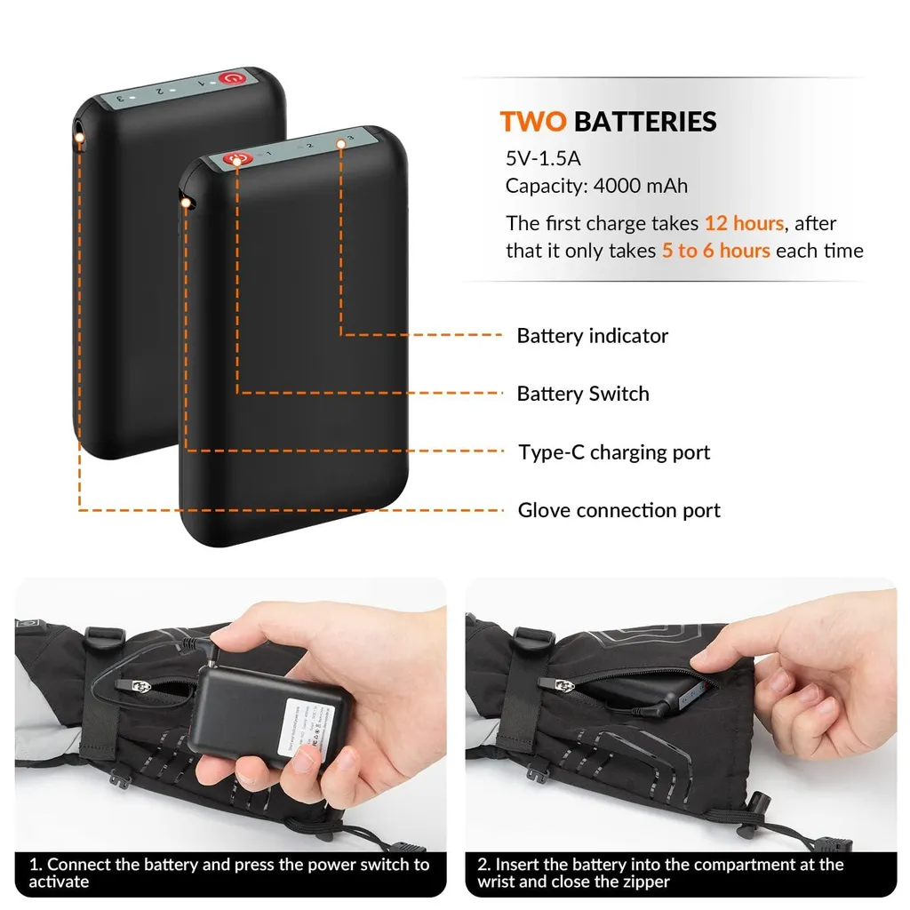 Gants de cyclisme chauffants avec batterie rechargeable USB Taille L