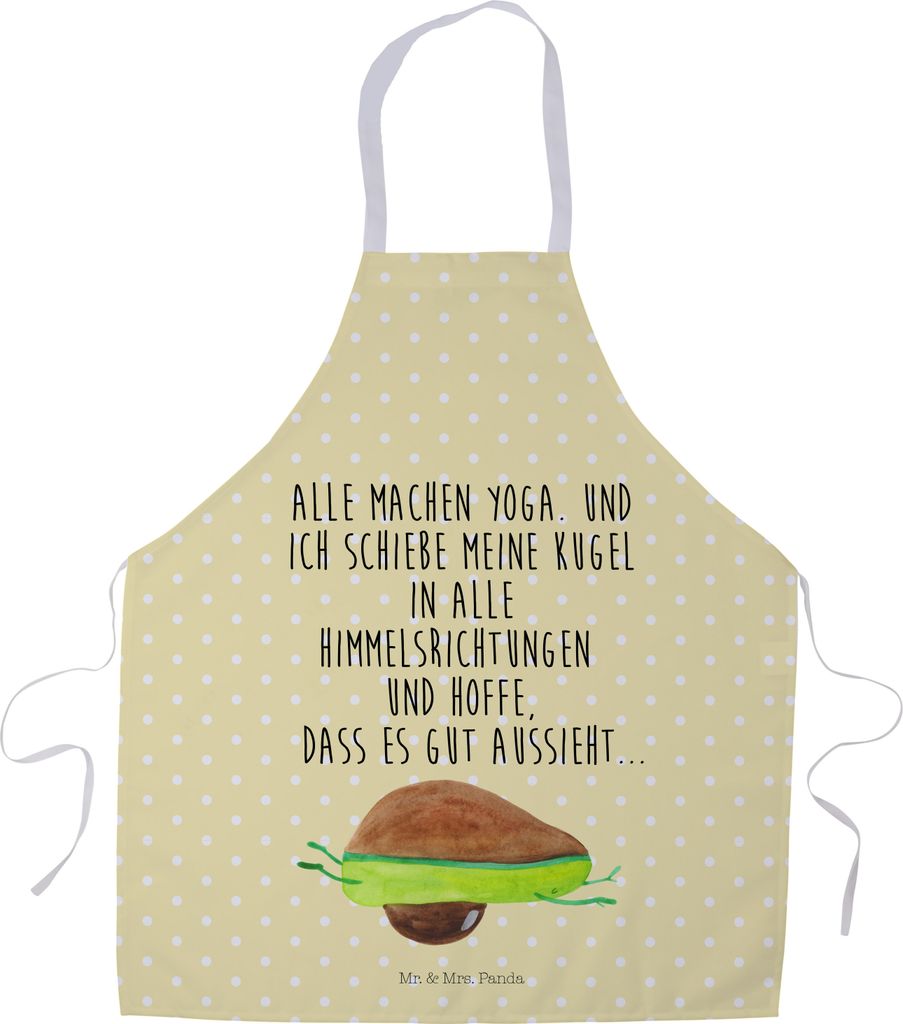 Mr. & Mrs. Panda Schürze Avocado Yoga - Gelb Pastell - Geschenk, Hilfe, Humor, Küchenschürze, Haha, Grillschürze, Bauch, Kochschürze, Küchenz...