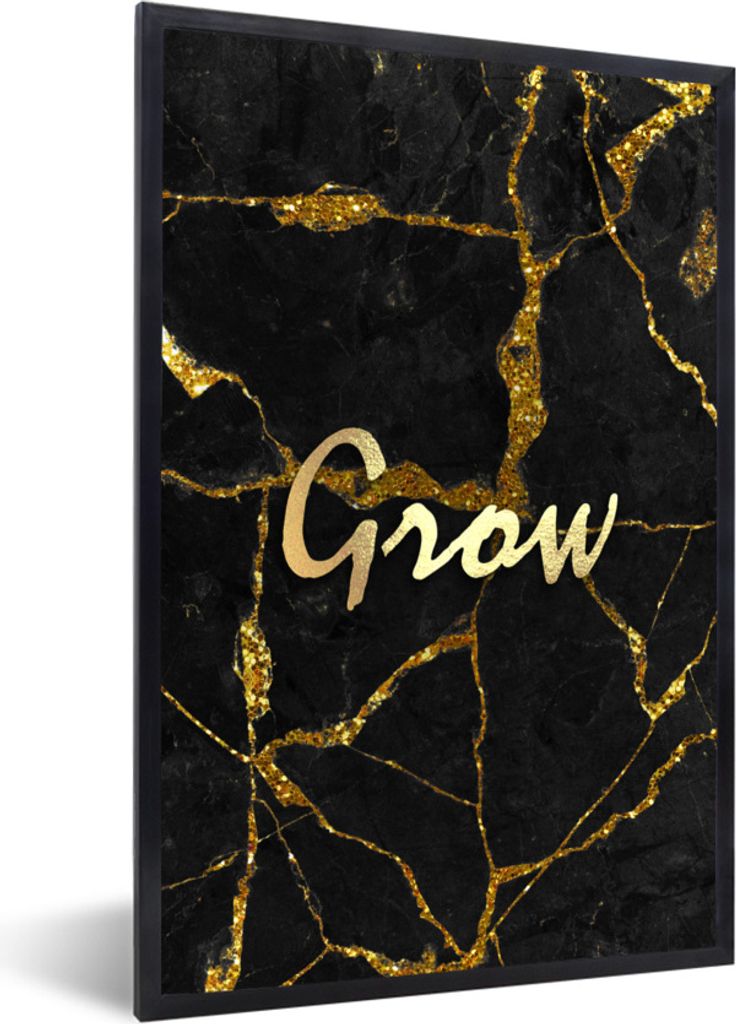 MuchoWow Gerahmtes Poster Zitat - Wachstum - Gold - Schwarz 40x60 cm - Poster mit Schwarzem Bilderrahmen Wandposter Rahmen Foto Bilder - Papierdr...
