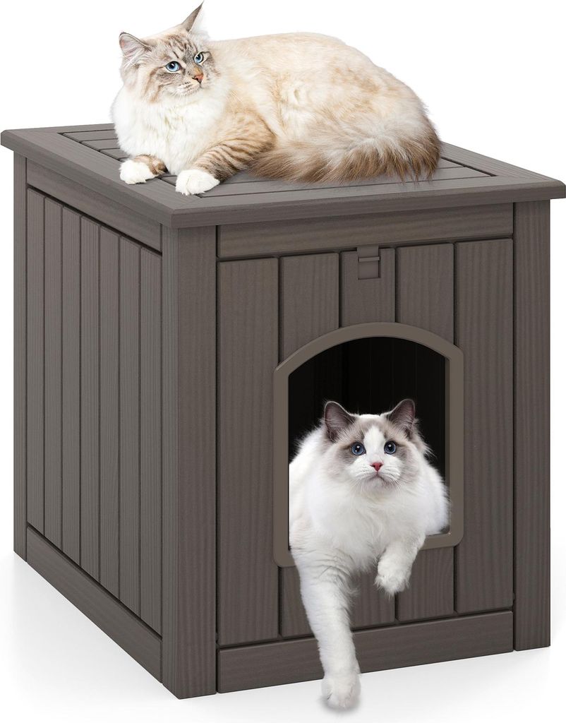 COSTWAY Katzenhaus, Katzenklo Schrank mit Klapptür & erhöhtem Boden, Katzenschrank für Katzentoilette, Tierhaus aus PP für Indoor Outdoor (Hell...