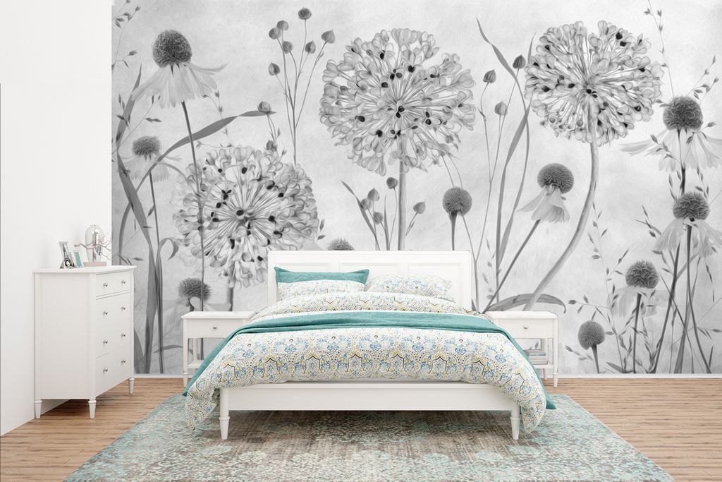 MuchoWow Fototapete für Wohnzimmer oder Schlafzimmer Wandtapete Vinyl Motivtapete Natur - Stilleben - Schwarz und weiß - 435x260 cm - Kinderzimmer