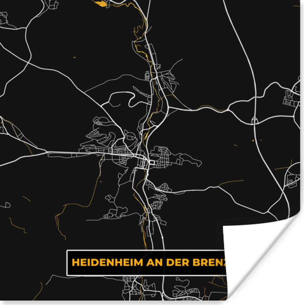 MuchoWow Poster Karte - Heidenheim an der Brenz - Gold - Stadtplan - Karte 100x100 cm - Babyzimmer