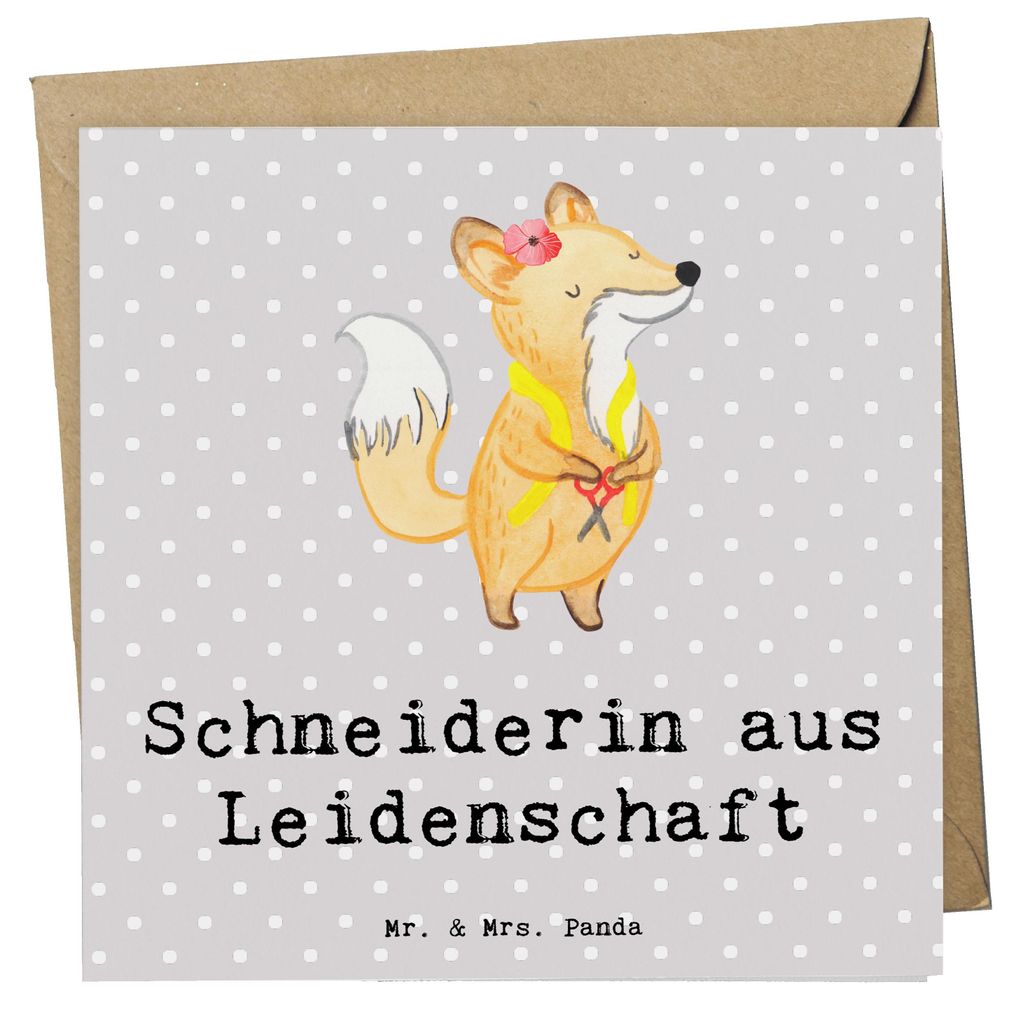 Mr. & Mrs. Panda Glückwunschkarte Schneiderin Leidenschaft - Grau Pastell - Geschenk, anlasskarte, doppelkarte, Klappkarte, Grußkarte, faltkarte