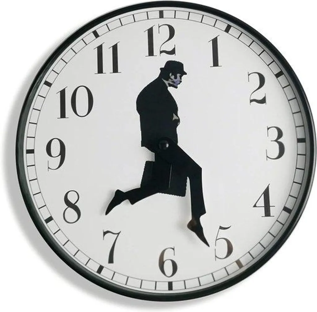Pendule murale originale noire Silly Walk pour cuisine et bureau calme