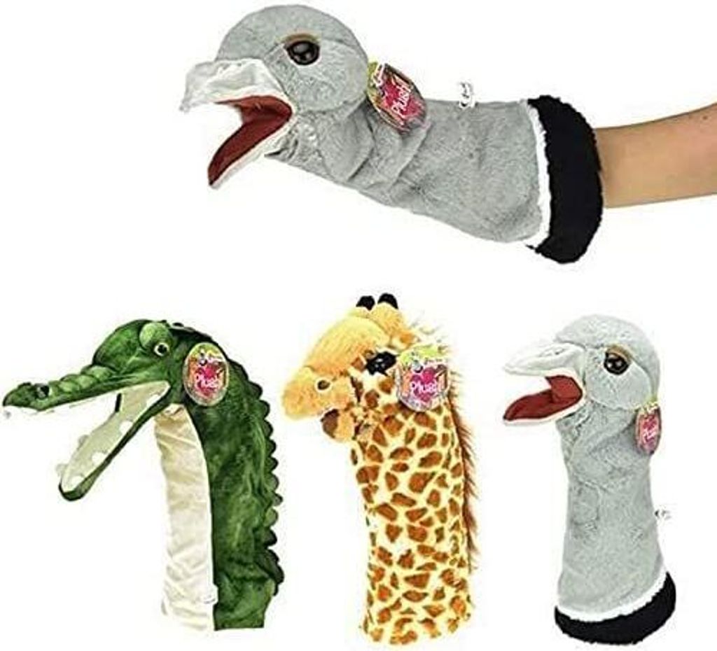 Handpuppe Krokodil, Giraffe und Vogelstrauß Strauss , Plüsch-Tier- Handpuppen -Zoo- Afrika Motive , Stofftier, 3 Stück
