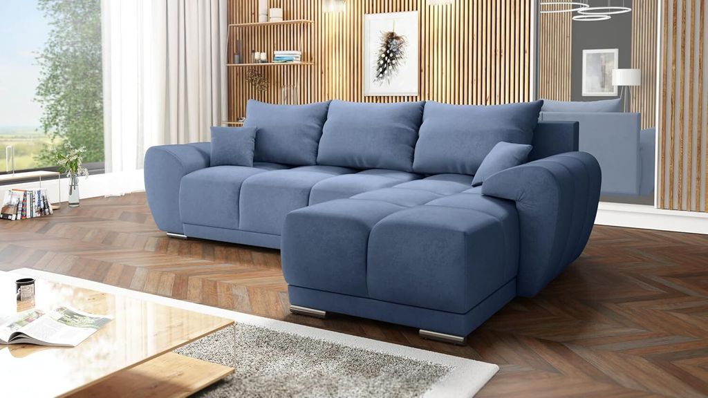 Easy4You Honey L-Form 291 x 85 x 183 cm mit Schlaffunktion und Stauraum - Schlafsofa mit Bettkasten und Kissen - Moderne Wohnzimmermöbel – Stoff...