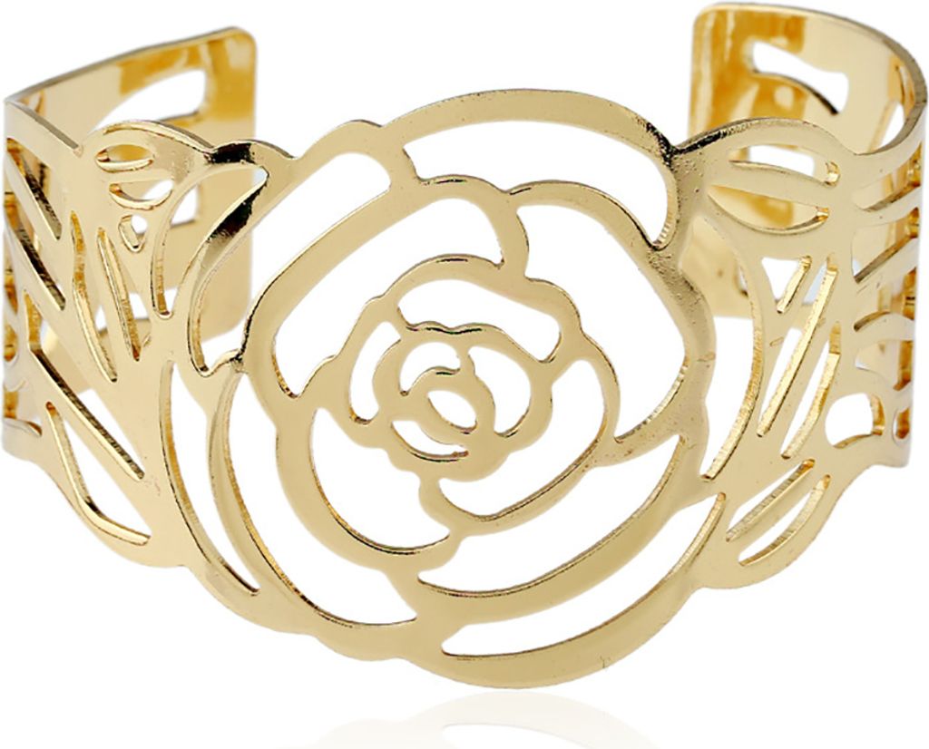 Mode Frauen Metall Öffnung Rose Hohl Manschette Armband Armreif Handgelenk Band Schmuck-Golden
