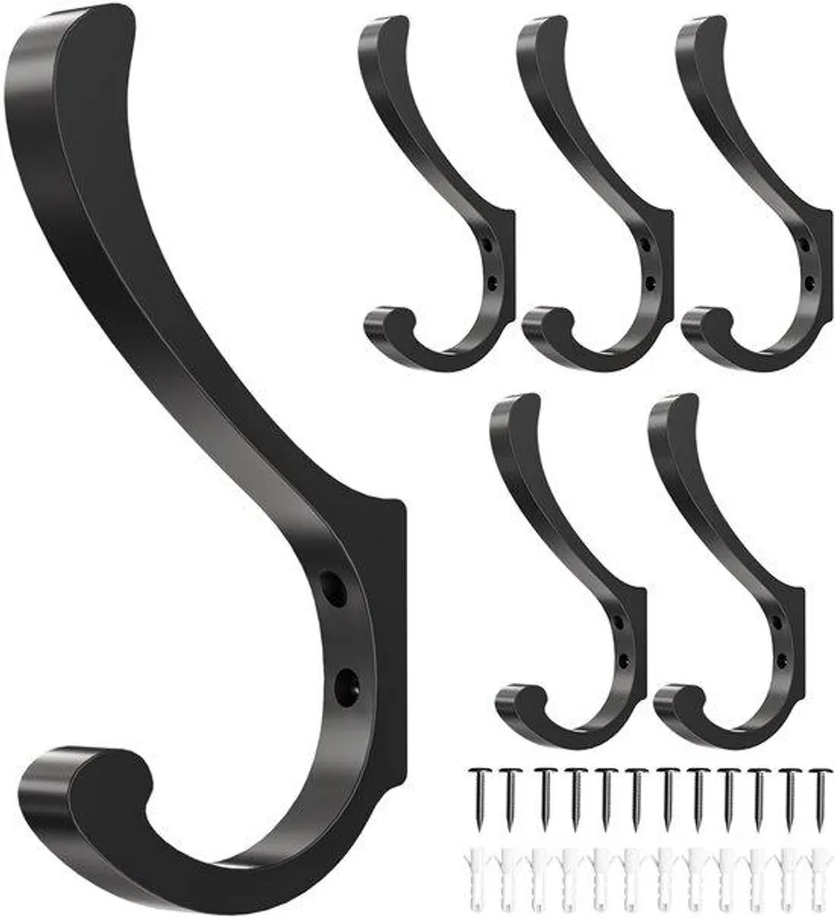 Patères murales noires lot de 6 crochets de salle de bain pour serviettes