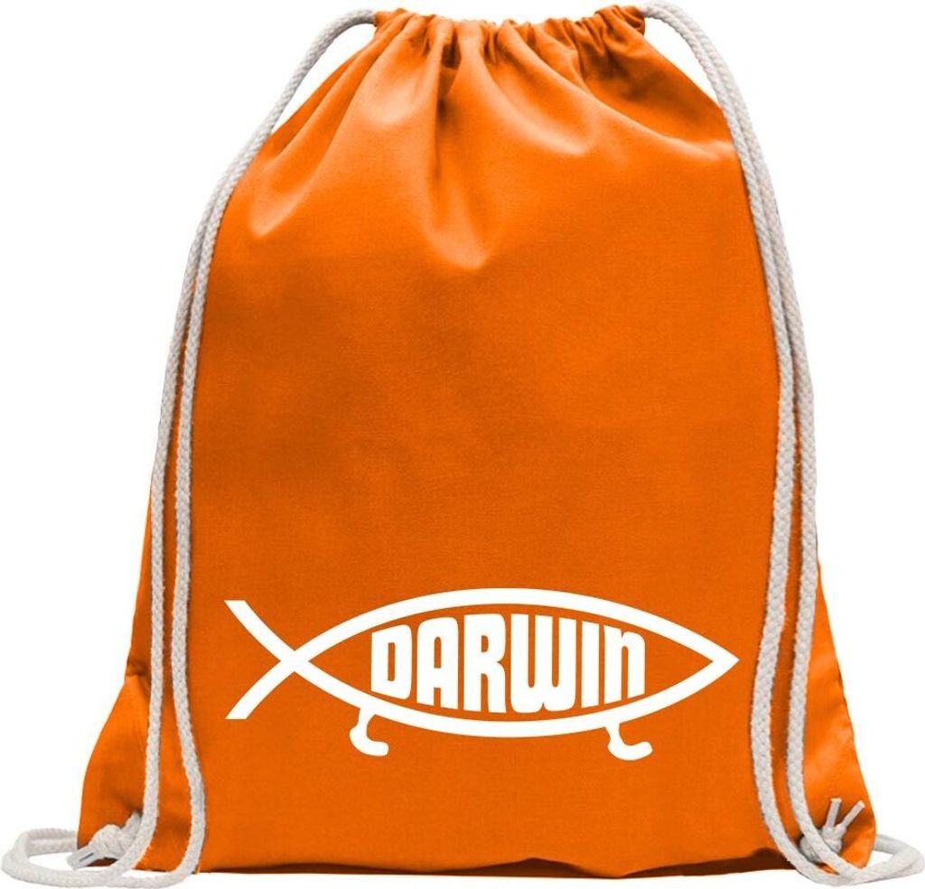 Kiwistar - Turnbeutel - mandarin - Darwin Fisch - Fun Rucksack Sport Beutel Gymsack Baumwolle mit Ziehgurt