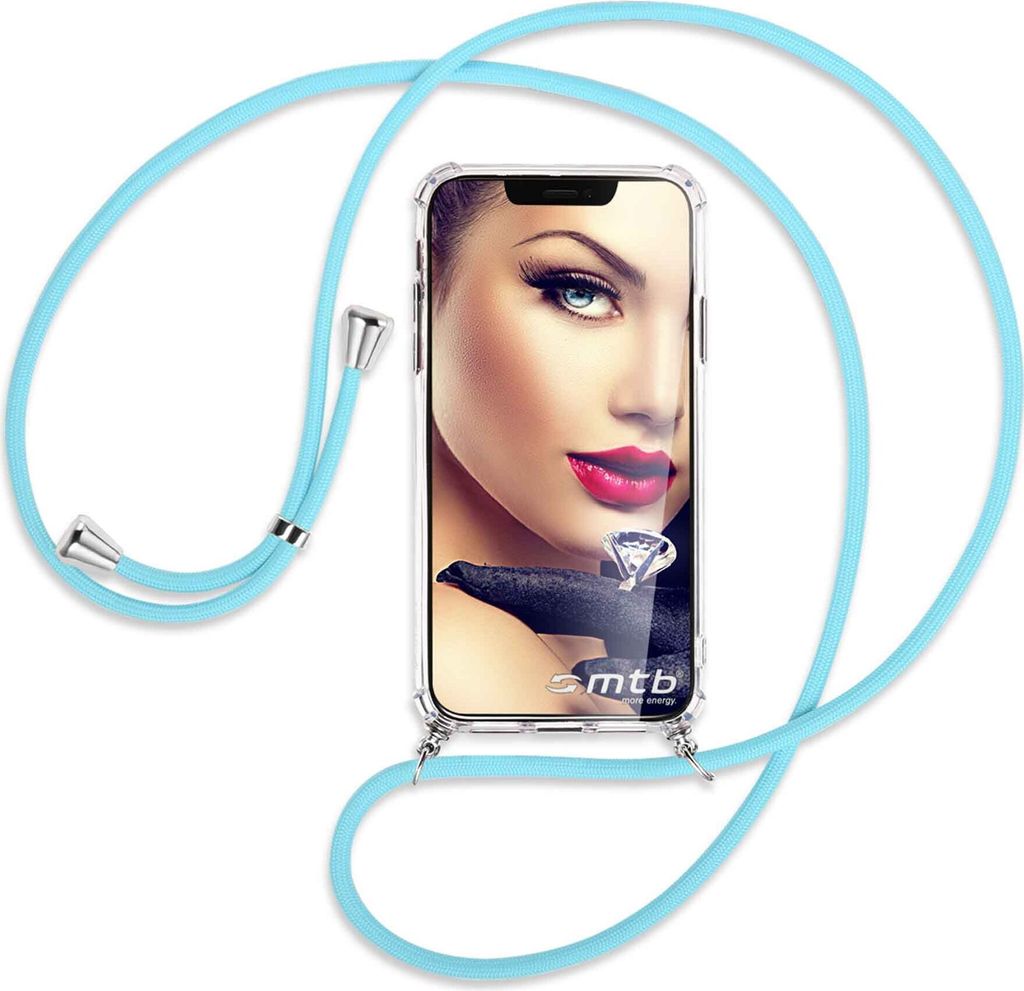 Handykette Backcover-Schutzhülle mit Band (Metall silberfarben) für Xiaomi Xiaomi Redmi Note 14 Pro 4G - himmelblau