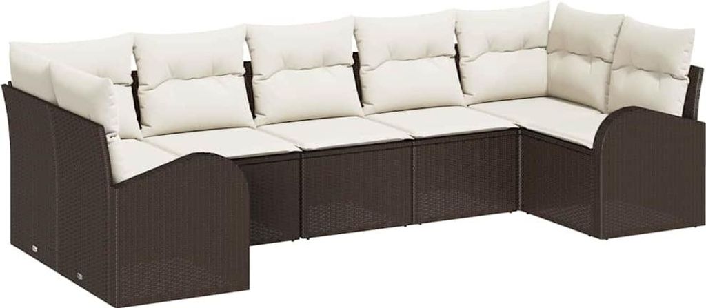Gartensofa-set mit Kissen 7 pcs Braun Poly Rattan