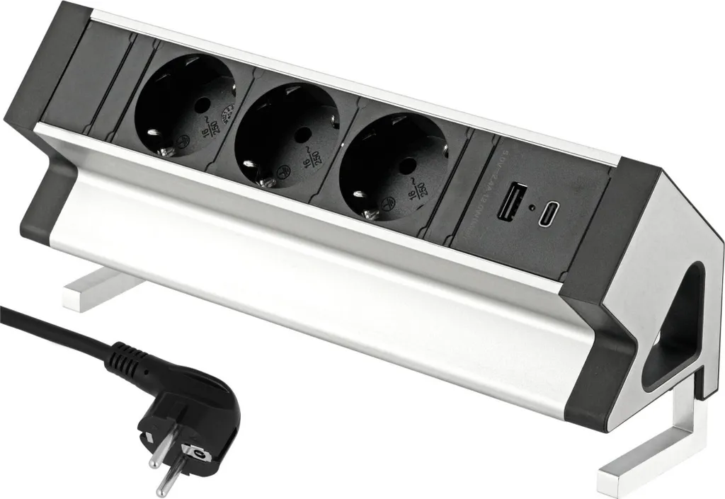 Multipresa da Scrivania Alluminio 3 Vie USB-C - Morsetto Professionale