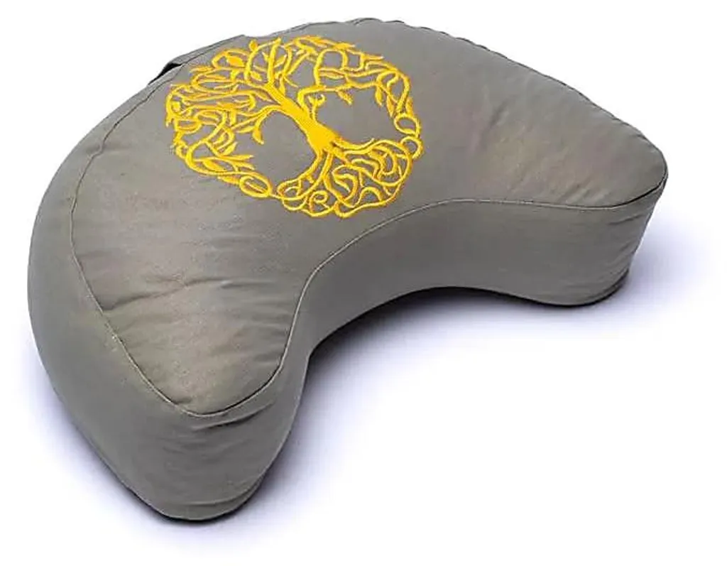 Coussin de Méditation Demi-Lune Arbre de Vie Vert Coton Bio OCS 37x17cm
